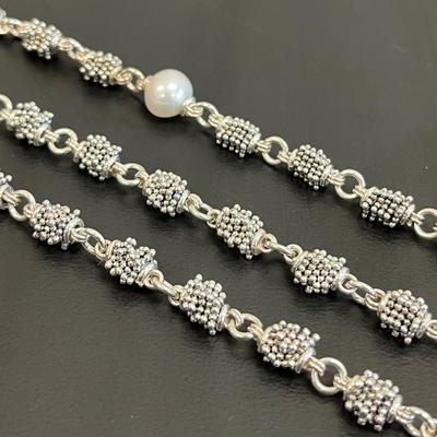 Michael Dawkins Sterling Silver Pearl Necklace & Bracelet Set