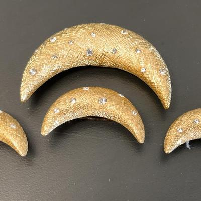 Set of Vintage Christian Dior Gold-Tone Crescent Moon Brooches