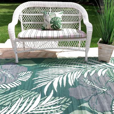 Wicker Patio Bench, Artificial Plant And Outdoor Rug