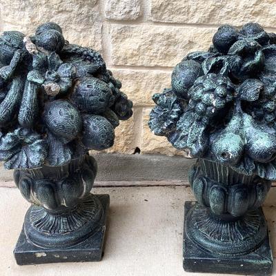 Two Large Cast Stone Garden Statues Topiary Fruit Design