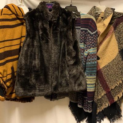 2 Ponchos, A Reversible Vest And Sweater Jacket 