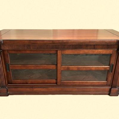 Bassett Wooden Tv Stand/Cabinet W/Sliding Glass Door 