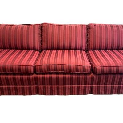 Upholstered Burgundy Striped Linen Sofa 