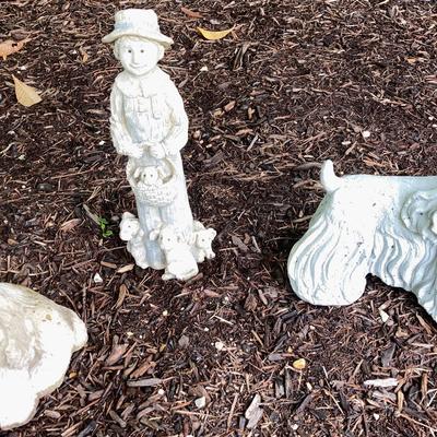 Dog Statues and Farmer Statue (stone and Resin)