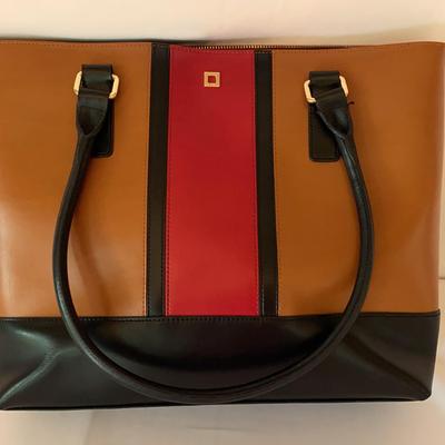 Lodis Block Color Handbag- Red, Brown And Black