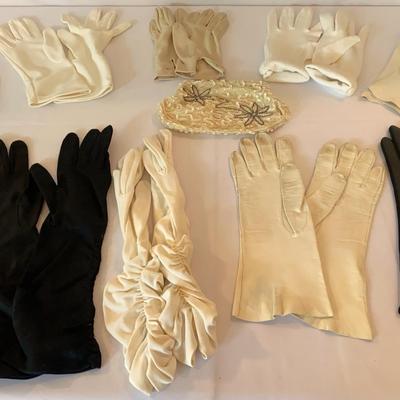 Vintage Sequined Clutch And Nine Pair Of Elegant Gloves