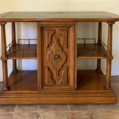 Spanish Mediterranean Style Rolling Server Table w. Marble Top