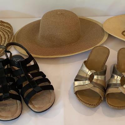 Three Straw Hats And Two Pairs Of Shoes