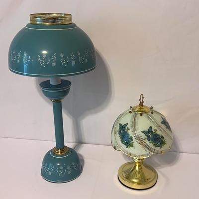 Vintage Toleware Table/Desk Lamp & Glass 3-Way Touch Lamp