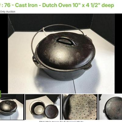 Lot # : 76 - Cast Iron - Dutch Oven 10" x 4 1/2" deep