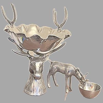 Decorative Silver Deer-Themed Serving Bowls