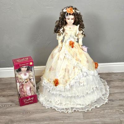 Gorgeous (Almost 3 feet tall) Porcelain Limited Edition Doll in Formal Ball Gown Plus smaller NIB 16" Doll
