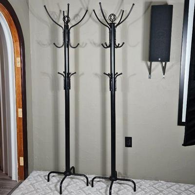 Set of 2 Black Metal Coat Stands with Two Coat Levels