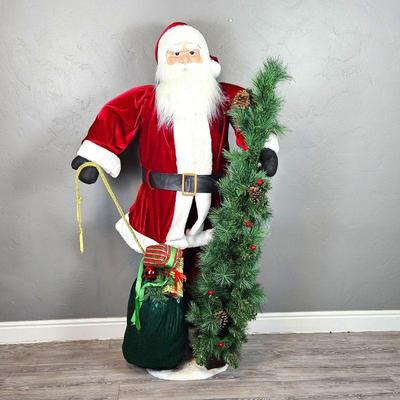 Christmas Decoration - Life-Sized Santa Claus with Gifts and Garland - Stands Five Feet Tall!