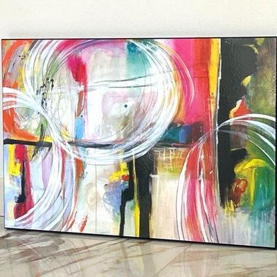 Abstract Multicolored Epoxy Framed Canvas Print - 24" x 3'6"