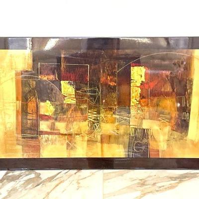  Abstract Gold, Red, Brown and Green Epoxy Print on Canvas 33" x 50"