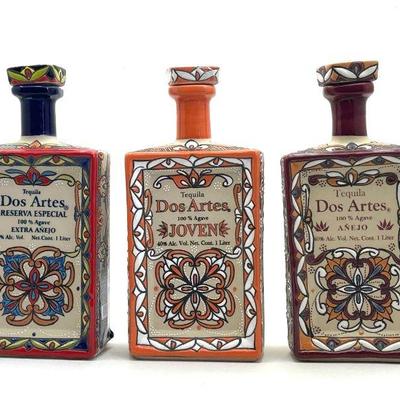  Dos Artes Tequila Bottle Set - Rustic Tile Design (3 Bottles)