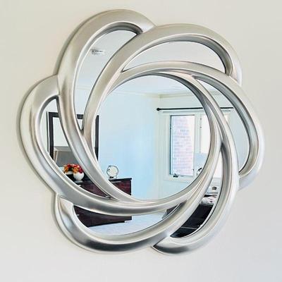 Decorative 45" Round Silver Wood Mirror.