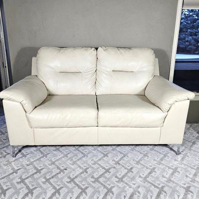 Ashley Furniture Faux Leather Loveseat Sofa Cream
