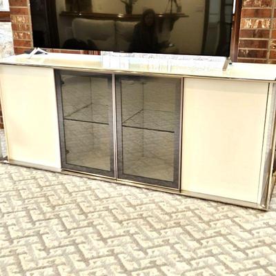  Svante Sideboard from Scandinavian Designs White and Tinted Glass with Stainless Steel Frame