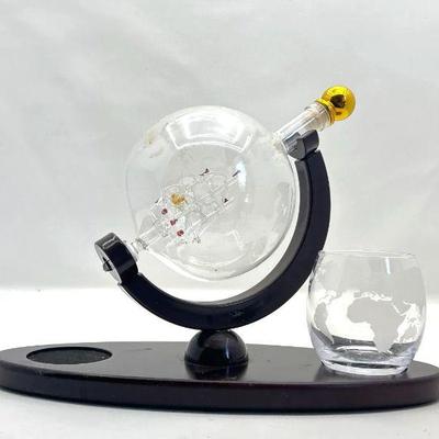 Ship and Globe Decanter Set with Stand and Glass.