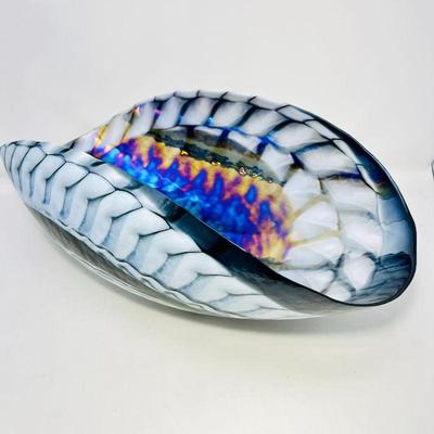 Beautiful Yalo Murano glass Centerpiece Bowl- Iridescent Mother of Pearl from the Murano Glass Seashell Collection