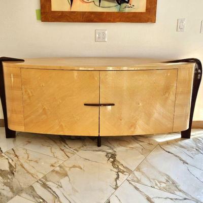 Pietro Costantini Post-Modern Style - Maple Grained Wood Buffet Table in a Oval Shape and High Gloss Lacquer Finish
