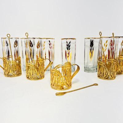 Stunning Gold Tone Filigree Tea/Coffee Glass Set