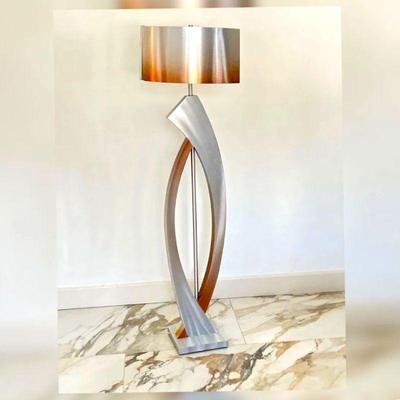 Nova California Swerve Modern Metal Floor Lamp- Aluminum Finish w/ Rust Highlights.