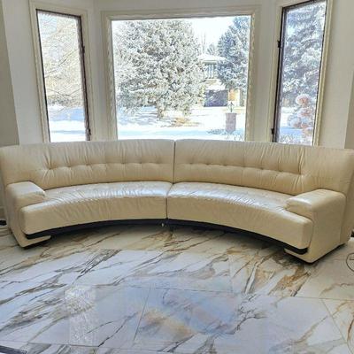 Curved Off White Leather Two-Piece Sofa by W. Schillig - 