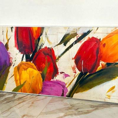  Framed Colorful Flower Artwork 28" x 53.5" Colorful Tulip Print - Framed Artwork, 28" x 53.5"