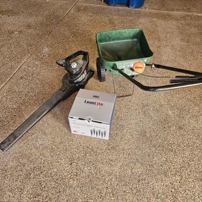 - Garden Lot - Scotts Spreader, Toro Electric Leaf Blower, NIB Low Voltage Outdoor Lighting Pack