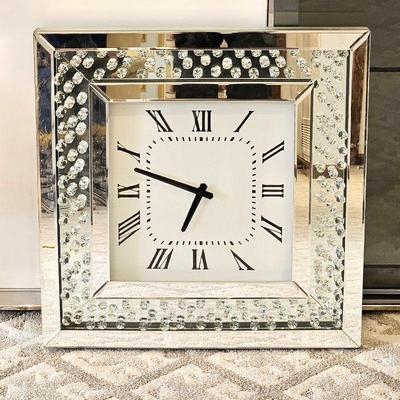  Elegant Z Gallerie Square Wall Clock in Mirrored Glass and Floating Crystals Effect 20" x 20" x 2"D