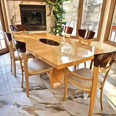 Pietro Costantini Post-Modern Style - Maple Grained Wood with Lacquer finish Dining Table and Six Chairs
