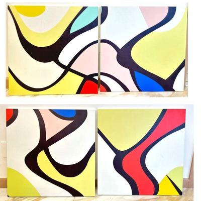  Set of 4 Modern Wood Prints - Colorful Abstract Designs - Create Your Own Wall Design. Each 28" x 28"