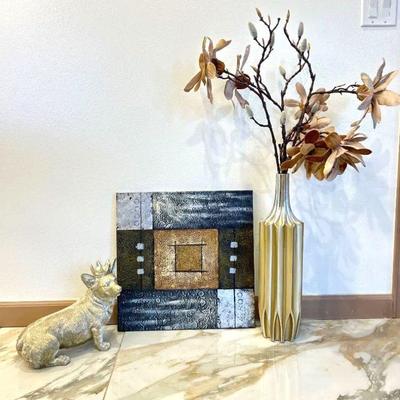  Decor Set Featuring Modern Painting and Silver Decor.