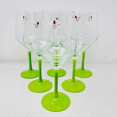 Set of 6 Italian Green Stemmed Wine Glasses - Made in Italy.