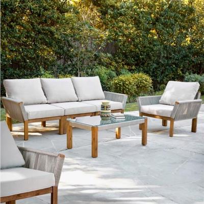 Modern and Sophisticated Patio Set- Acacia Wood and Woven w/ Rope
Acacia wood frames with weather-resistant rope accents includes:...