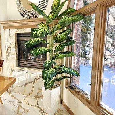 Tall Faux House Plant in Ceramic White Planter - 7ft Tall