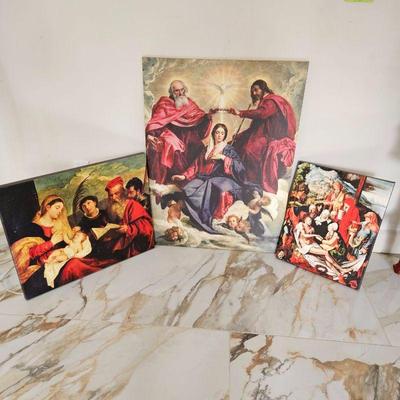  Religious Art Trio - Canvas Stretched on Wood Block Frame