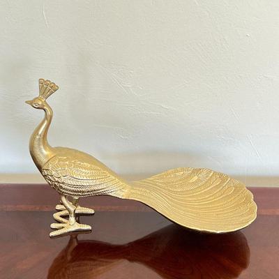 ZGalleries Gold-Tone Peacock Statue with Bowl - 18” long