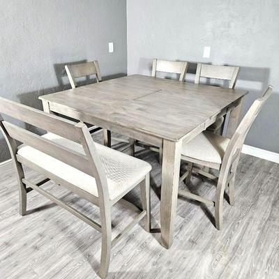 Counter Height Dining Table and Chair Set - Modern Design Rectangle Top or Use Leaf for Larger Square