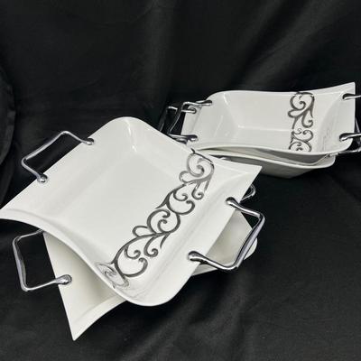 Set of Four Serving Dishes with Silver Tone accents by ‘Baccara gifts’