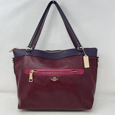  Stylish Coach Pebbled, Leather Handbag - Burgundy Color Block