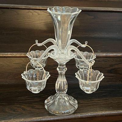  Crystal Bohemia Flower Holder/ Epergne Centerpiece- Aristocratic Luxury to grace your table. Glass arms float from a fluted frame on the...