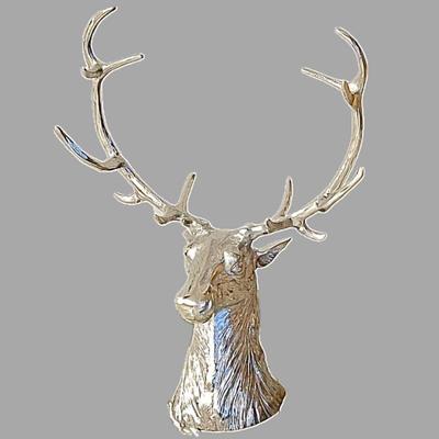 - Stunning Silver Deer Bust Sculpture- Huge!!