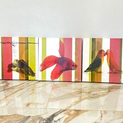  Set of 3 Animal Canvas Prints by Parvez Each 16" x 16"