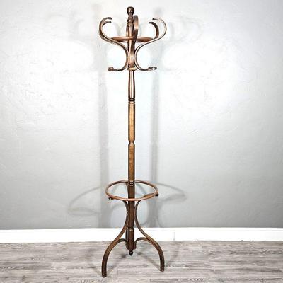  Vintage Wooden Coat Rack with Spinning Hat Stand at the Top - 73"