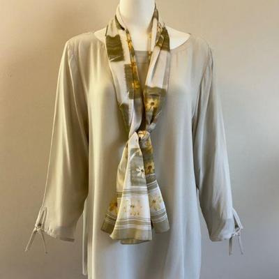 Cream Silk Shirt & Scarf - Eileen Fisher