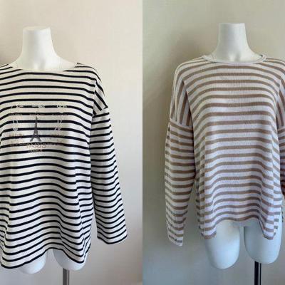 Striped Sweater & Shirt LInen/Cotton Duo - Eileen Fisher/Marine Ocean